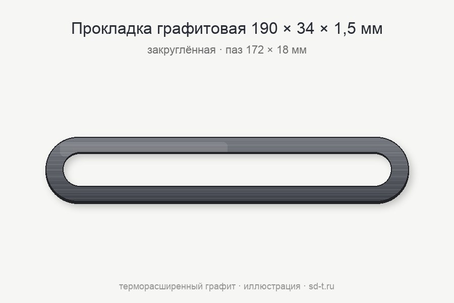 Графитовая прокладка 190х34х1,5 – (172х18) закругленная